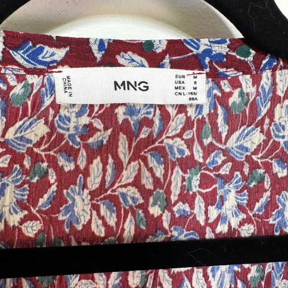 Mango | Fall Floral Print Long Sleeve Dress | Tiered Crepe Midi | Size 6 - Picture 5 of 8